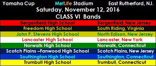 Representing NYS in Class VI (largest class) at the Yahama Cup next weekend at MetLife Stadium in East Rutherford, NJ.