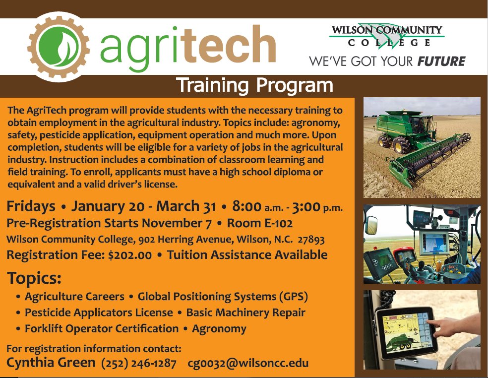 Agritech program offered at @WCCWilsonNC.  Great program to learn 'hands on' to provide students with a good skill set to work on a farm.