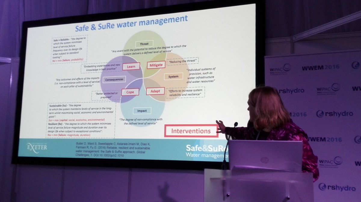 WaterSensors's tweet photo. Dr Sarah Ward explains the Exeter uni safe and sure model for reliability, resilience and sustainability for the water sector #wwem2016 https://t.co/ad4BFMGZR3