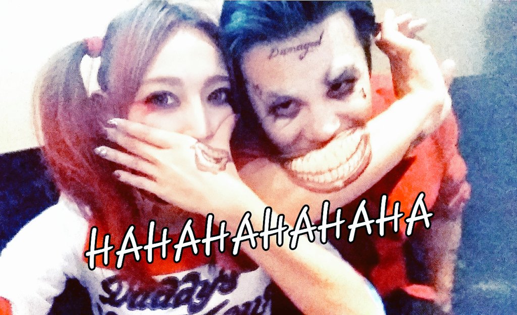 MyallYu's tweet photo. HAPPY HALLOWEEN！！！今年はスーサイド・スクワッド！！かずきに半強制でジョーカー役してもろた（笑）1日限定カップルで賞金5万をかけてエントリー！！ww https://t.co/o7FnBuq7BX