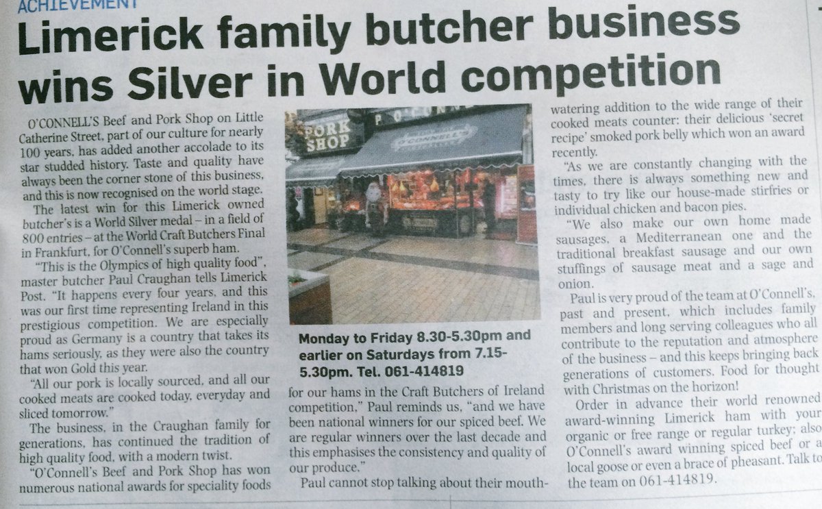 eatinlimerick's tweet photo. O'Connell's famous ham wins silver at World Craft Butchers Final 👏🏼👏🏼 #limerickham #qualitybutcher #bialuimní https://t.co/Vwxqdq6Kwl