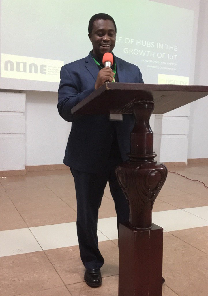 segunoruame's tweet image. DG of NITDA Dr Isa Ibrahim Pantami (rep by Dr Femi Adeluyi) on IoT,capacity building and young people #Hackjos2016