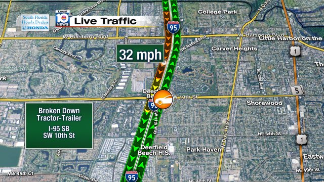 Broken Down tractor-trailer on I-95 SB at SW 10th St #traffic https://t.co/QjgUP9LlT7