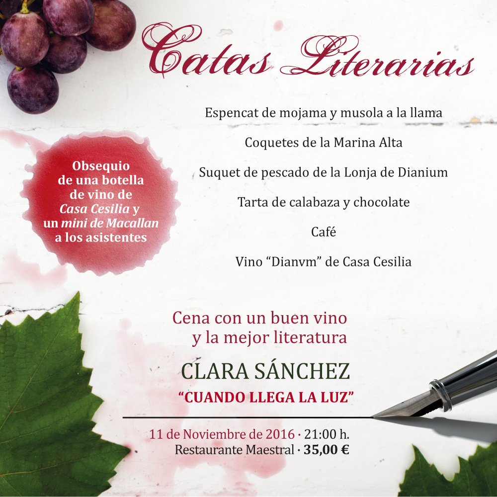 El viernes 11 de noviembre tienes una cita con Clara Sánchez en nuestras #CatasLiterarias en #Alicante
📞 Haz ya tu reserva en el 965 262 585