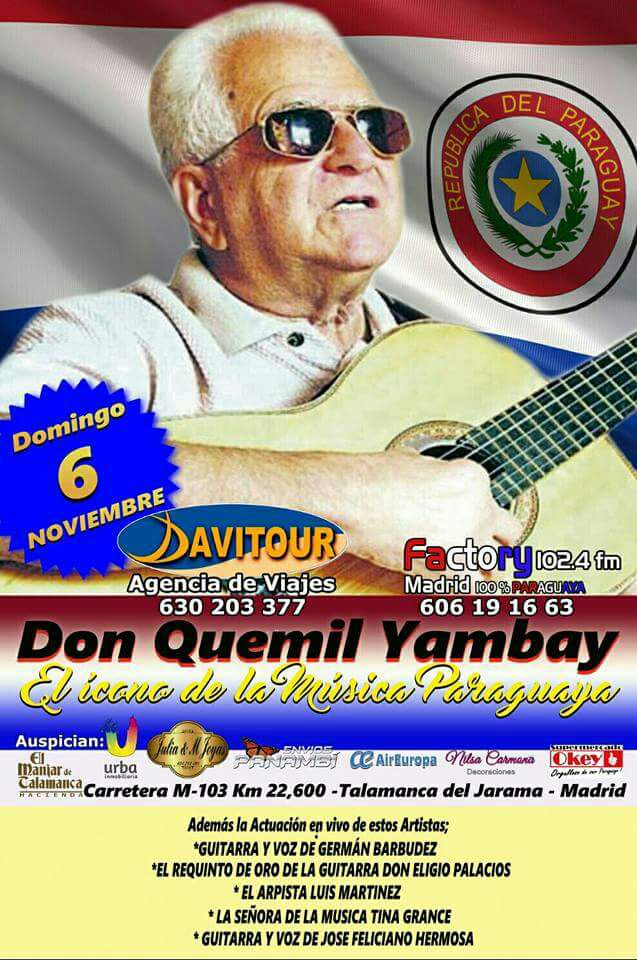 emilce_aponte's tweet photo. Don Quemil Yambay se despide de España. Actuará en Madrid, Málaga y Barcelona. Lo hacen posible #FactoryFM y Agencia de Viajes #Davitour https://t.co/UzgLTM9DOP