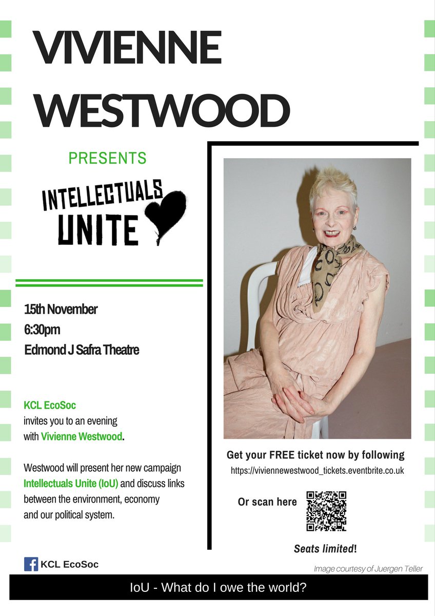 Hear Vivienne Westwood speak@ <a href="/KingsCollegeLon/">King's College London</a> Nov 15th on her climate campaign #IntellectualsUnite Get your ticket eventbrite.co.uk/e/vivienne-wes…
