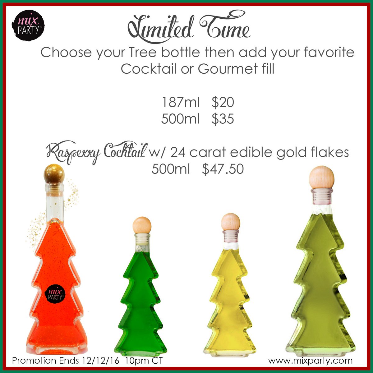 mixparties's tweet photo. Who doesn't love a festive tree bottle! Fill with a cocktail or gourmet oil or vinegar! 2 sizes to choose from!  #wine #foodie #holidays https://t.co/nQ12tLwCCu
