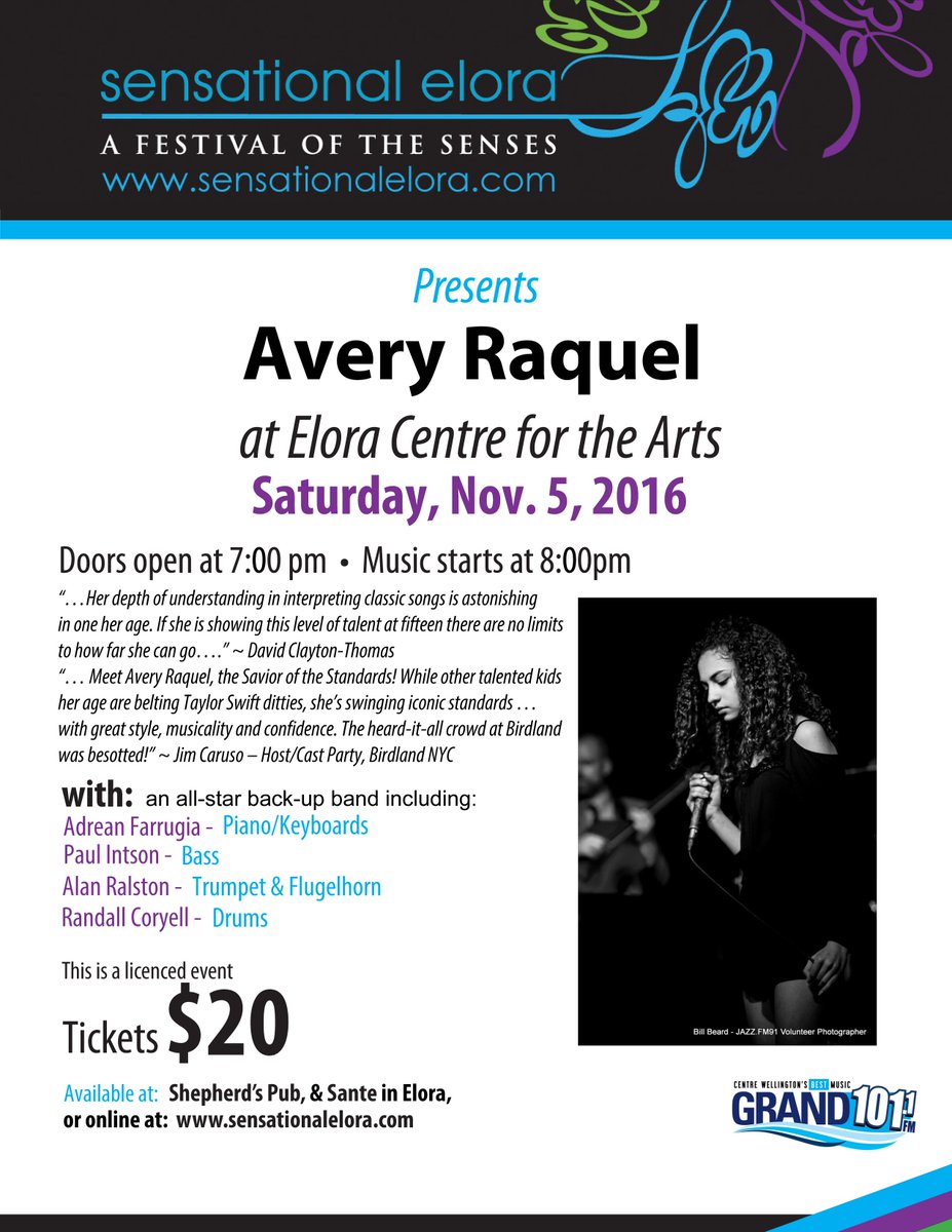 @averyraqueljazz <a href="/EloraCtrforArts/">ECFTA</a> sat. Nov 5.  Tickets available at Sante &amp; <a href="/ShepherdsPub/">Shepherd's Pub</a> in Elora or online bit.ly/1BPQaR7.