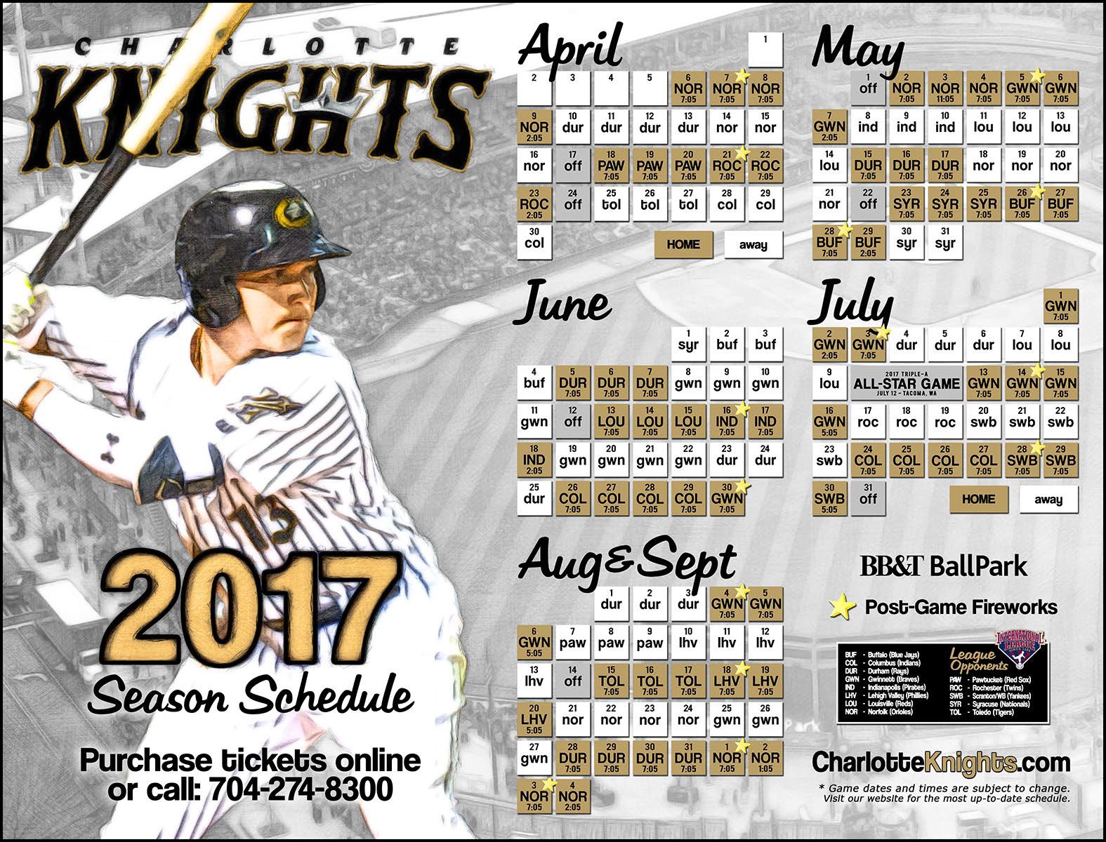 Charlotte Knights Schedule 2022 Charlotte Knights On Twitter: "Our 2017 Season Schedule Features 11  Fridays, 11 Saturdays, & 11 Sundays At Bb&T Ballpark. Make Your Weekend  Plans For The 2017 Season Now! Https://T.co/4T9Hg8H8Nh" / Twitter