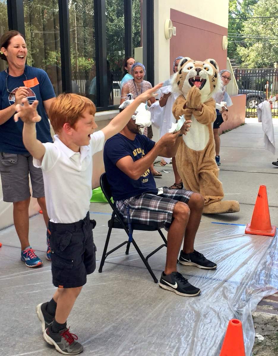 Mitchellhcps's tweet photo. What better way to celebrate raising money for Mitchell than a pie in the face! #funrun2016 #bobcatshavegrit https://t.co/rrXFWMPp7b