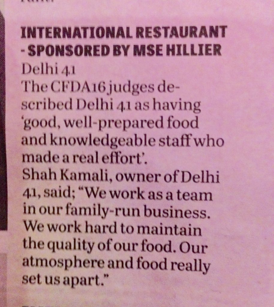 Delhi41indian's tweet photo. Winner The FOOD AND DRINK AWARDS @Delhi41indian @D_Times #cfda16 https://t.co/gCH8RxQJRj
