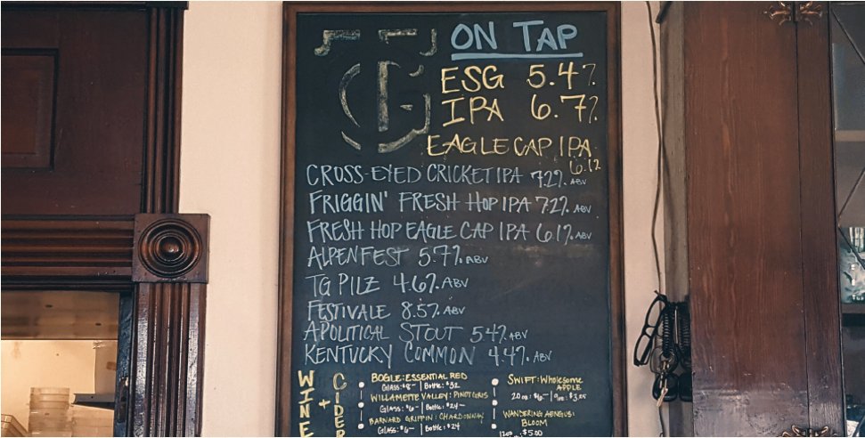 Check out our pub tap list here:
terminalgravitybrewing.com