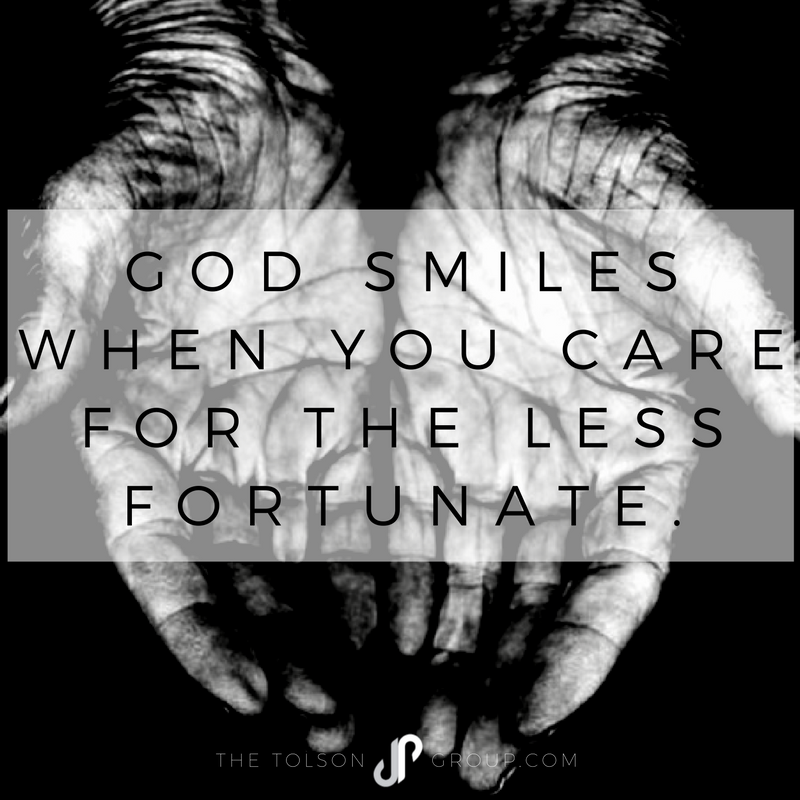 drjohntolson's tweet photo. God will smile for all the ways you GIVE to the LESS fortunate! #4priorities #takeaknee #tolsongroup #johntolson #give #less #lessfortunate https://t.co/g8TbZSPO7H