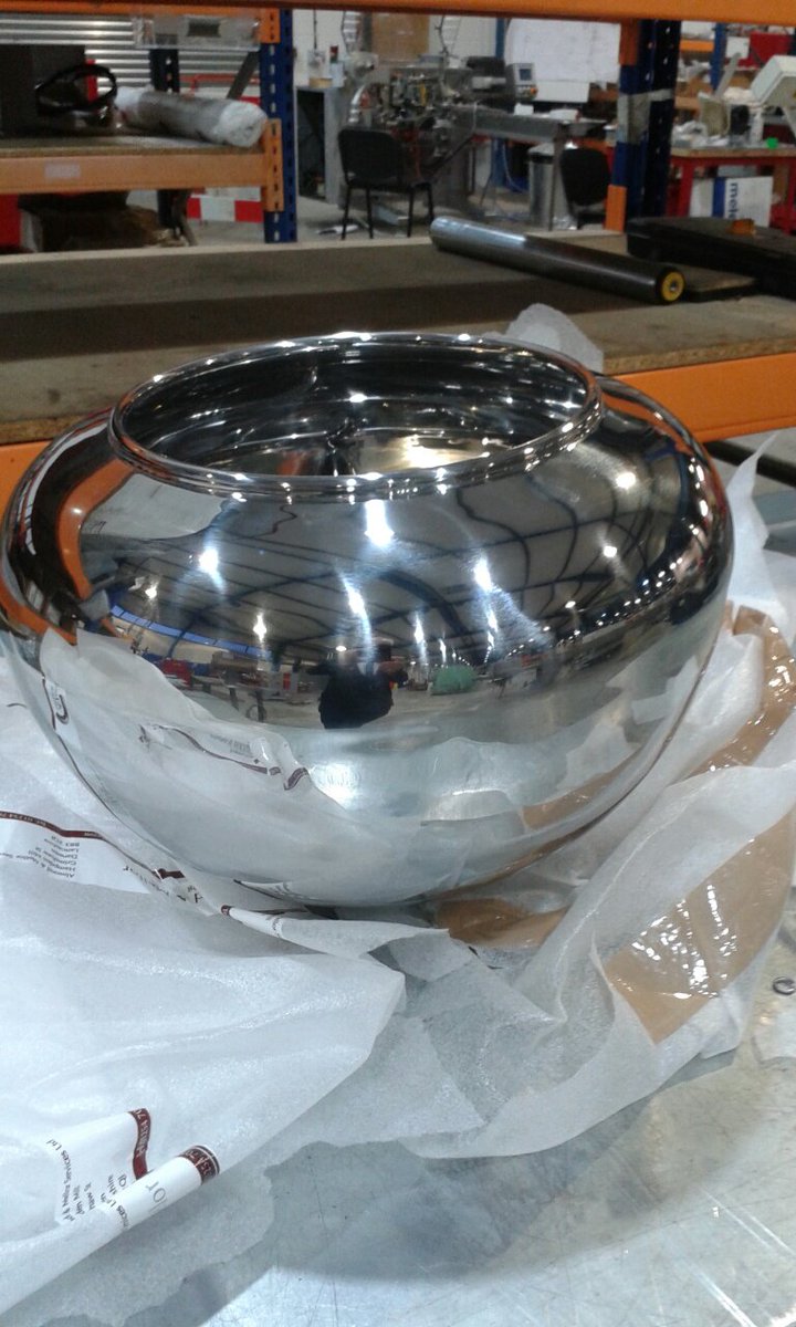 Stainless steel mixing bowl. Two parts welded together then mirror finished #MetalSpinning metal-spinners.com