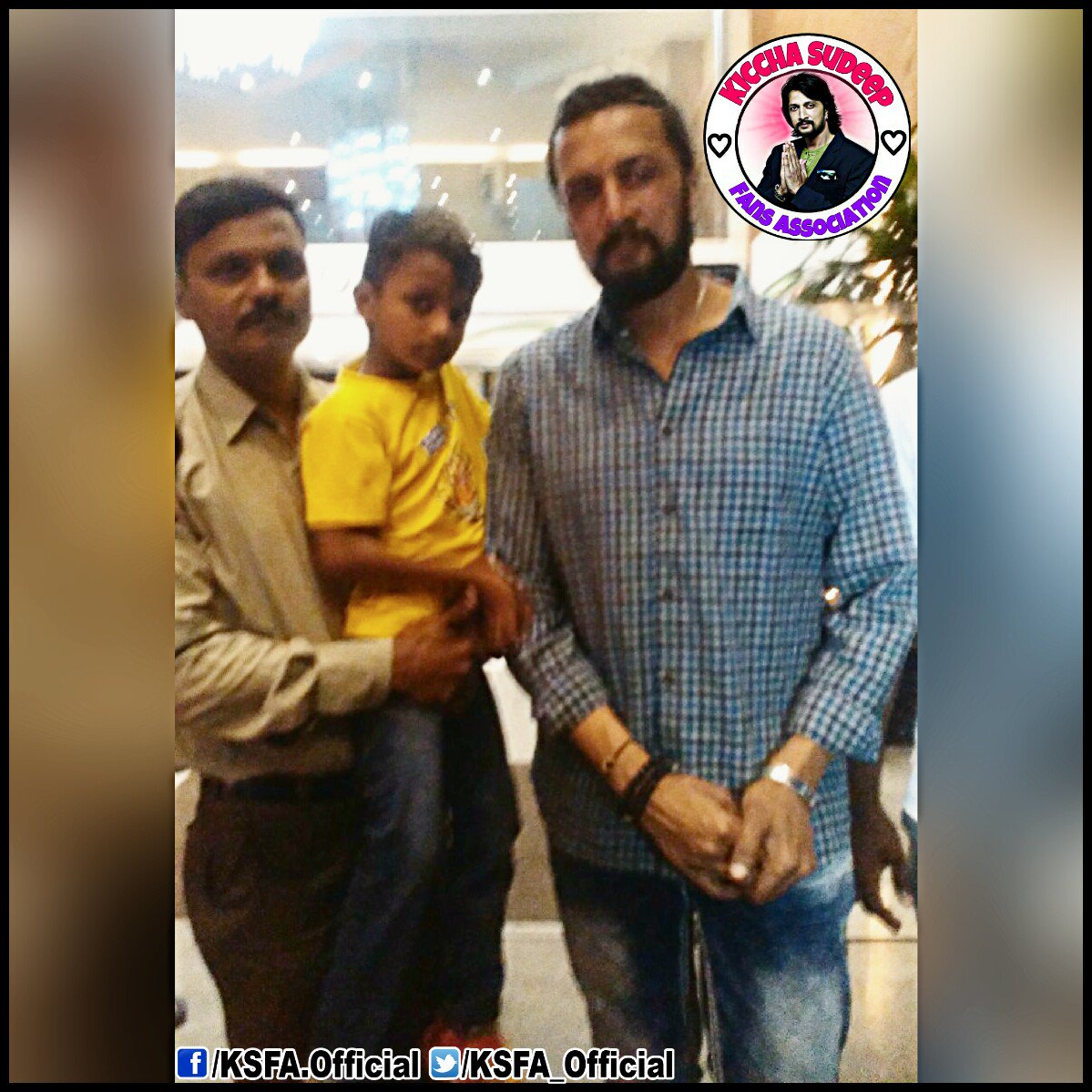 KSFA_Official's tweet photo. Exclusive pic: #HandsomeHunk Namma @KicchaSudeep with Lucky fan @ArvinndS & With Little Fan #Chiranth 😊 #Hebbuli https://t.co/sglxaIaCvl