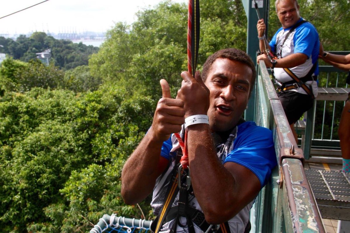 Emosi Mulevoro getting set to head off on the 450m zipline @MegaAdventureSG