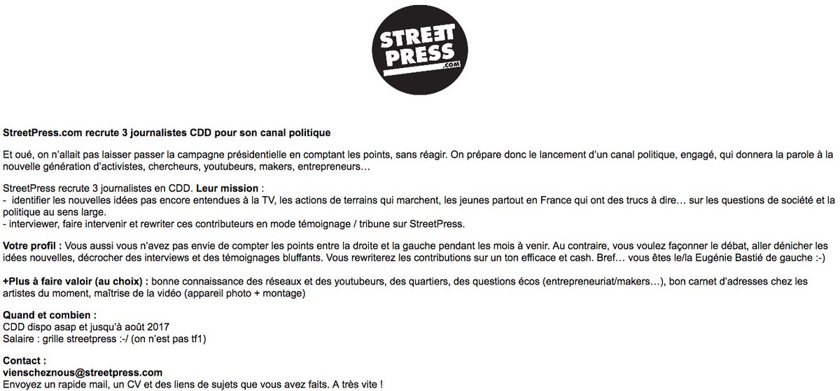 [petite annonce] On #recrute 3 #journalistes en #CDD pour notre canal politique docs.google.com/document/d/1Ko… #jobs #pasdeticketrestodéso