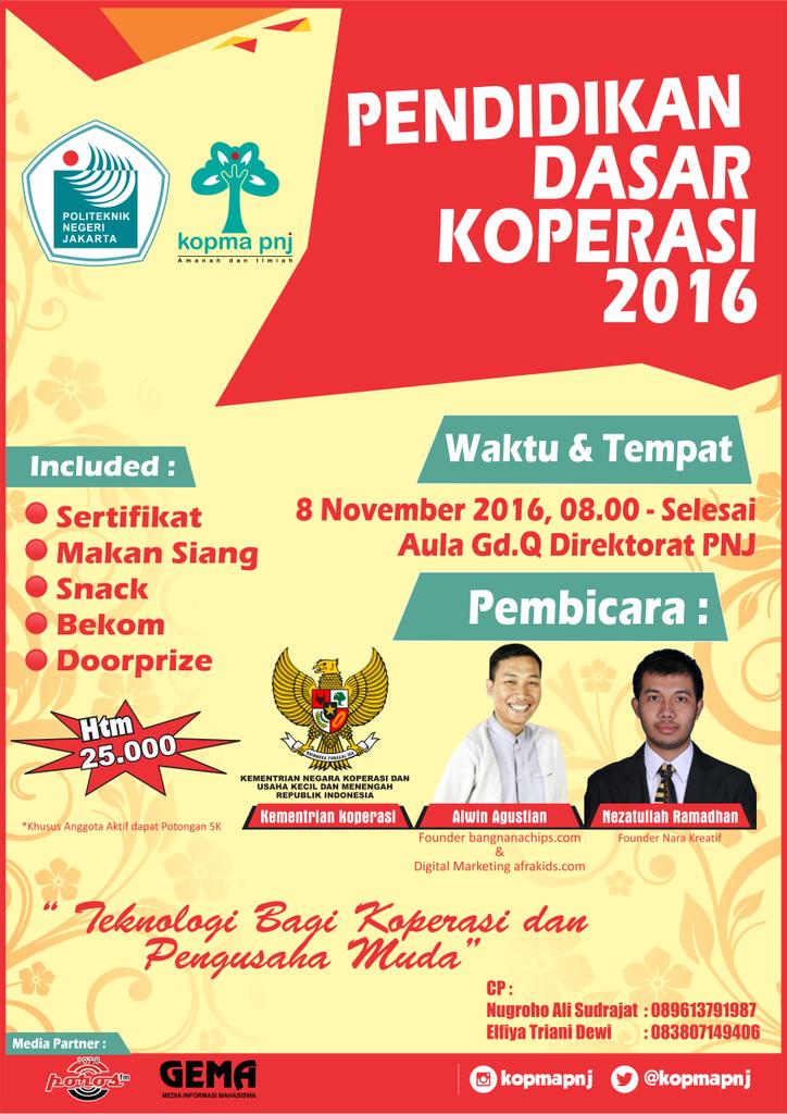 kopmapnj's tweet photo. Hai sobat, Dikdas kopma 2016 sdah dekat lohh 😃😊Yukk yg mau tahu tntng pendidikan dasar koperasi bsa ikuti seminarnya https://t.co/SLQAJuFOz6