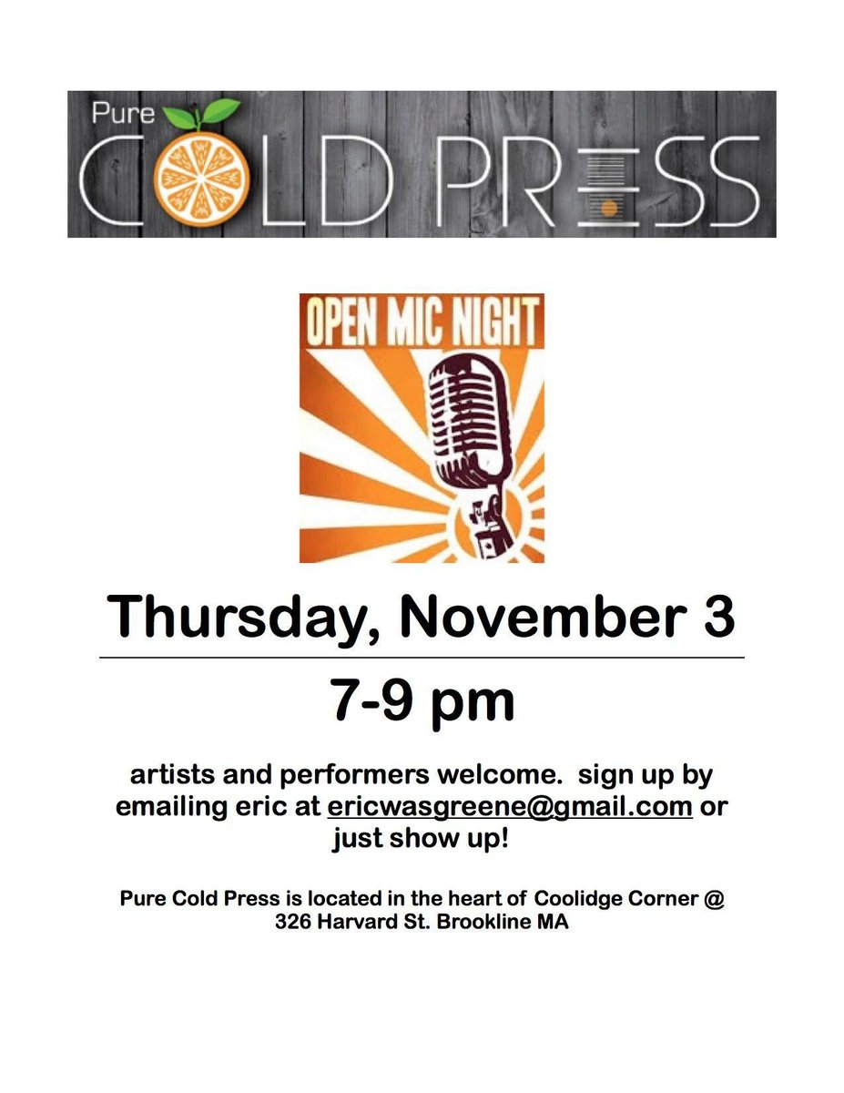 PureColdPress's tweet image. Tonight. Open mic. Pure Cold Press. Be there
