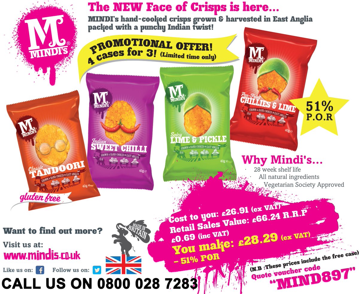 Shoplink_Online's tweet photo. Mindi’s gluten free crisps now available. Special INTRO offer; buy 3 cases and get the 4th case free! ORDER NOW ON 0800 028 7283. https://t.co/XgUvE9ZwAu