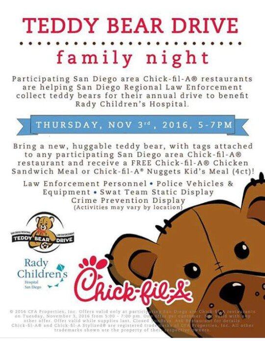 allexbennett's tweet photo. Its #NationalSandwhichDay ! Donate a new teddy bear to Chick-Fil-A today, and get a free sandwhich! From 5pm-7pm. Eat happy my friends :) https://t.co/yM7r6fzRzw