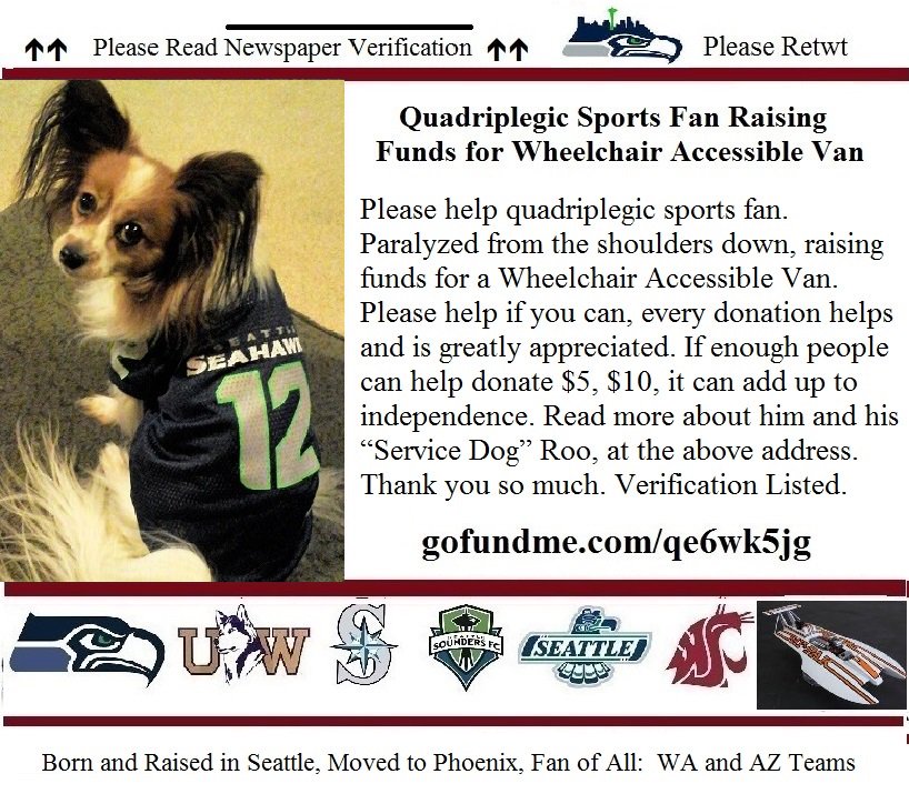 VanFund's tweet photo. @SeaGalJalanda @SeaGalJessicaB @SeaGalHope
SGs Fellow #12s Please RT Help Disabled #Seahawks Fan
Verification Listed https://t.co/JSIDbeeY2m https://t.co/jGjKUYYvlB