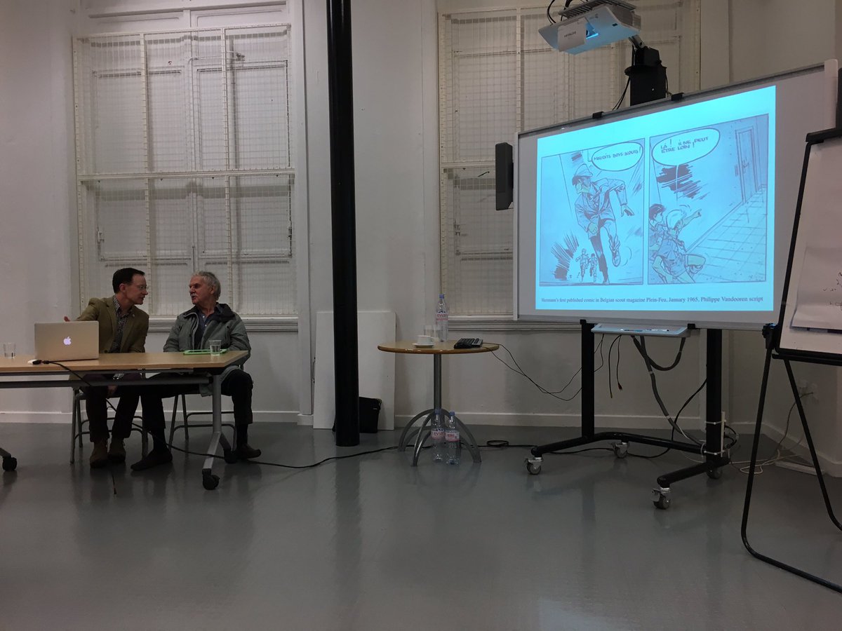 LoganLabrune's tweet photo. Just presented at #comicsforum16  and now listening to Hermann, a real talent from back home @BangorSMLC @ArtsHumBangor https://t.co/v87dXy7cnv