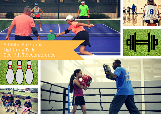 RecResourceServ's tweet photo. Tickets are live for our #AthleticPrograms Lightning Talk, Dec 7th. Earn.3 CEUs, RSVP to attend now! https://t.co/grj1th6G2r #parkathletics https://t.co/qlenqn3Z77