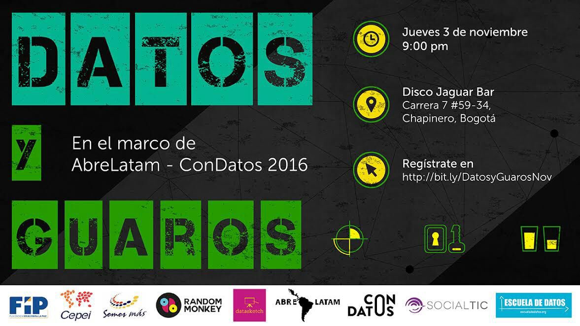 datalat's tweet photo. Esta noche en #Bogota no se pierdan el #datosyguaros #Abrelatam16 #condatos16 #colombia #datosabiertos #guaros en @DiscoJaguarBTA https://t.co/sIYXhvTUbC