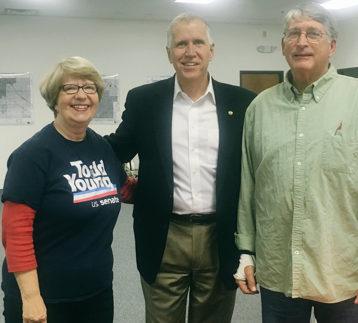 JennaKnepper's tweet photo. Senator @ThomTillis with two of our best volunteers - Linda and Steve. Getting out the vote for @ToddYoungIN. https://t.co/uHy8kzATyG