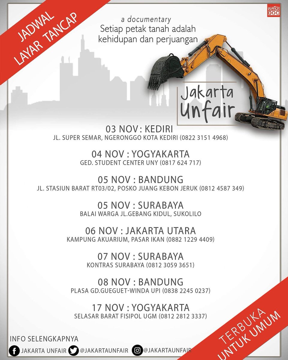 Jadwal nobar swadaya JAKARTA UNFAIR di 5 kota. Cara bikin nobar sila cek <a href="/jakartaunfair/">Jakarta Unfair</a>