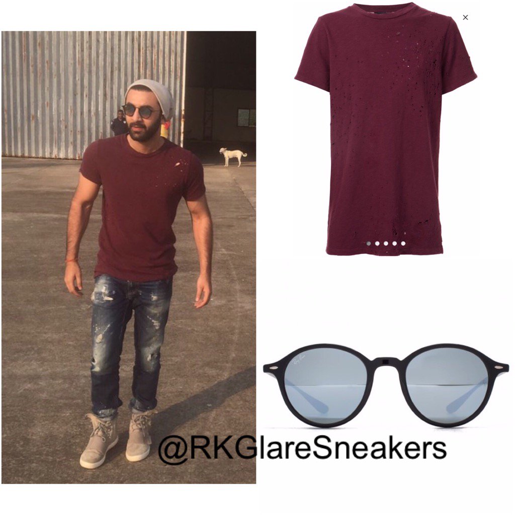 🔥 Ranbir's Awesomeness 🔥 on X: RANBIR KAPOOR in #Amiri Shotgun T-shirt ,  @ray_ban round mirrored sunglasses, @Dsquared2 jeans and #Yeezy sneakers   / X