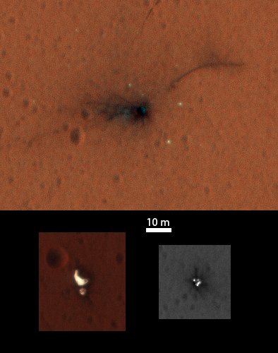 .<a href="/NASA/">NASA</a>’s MRO <a href="/HiRISE/">HiRISE: Beautiful Mars</a> returns colour image of #ExoMars Schiaparelli components on #Mars. Details: ow.ly/6QAT305P0uH