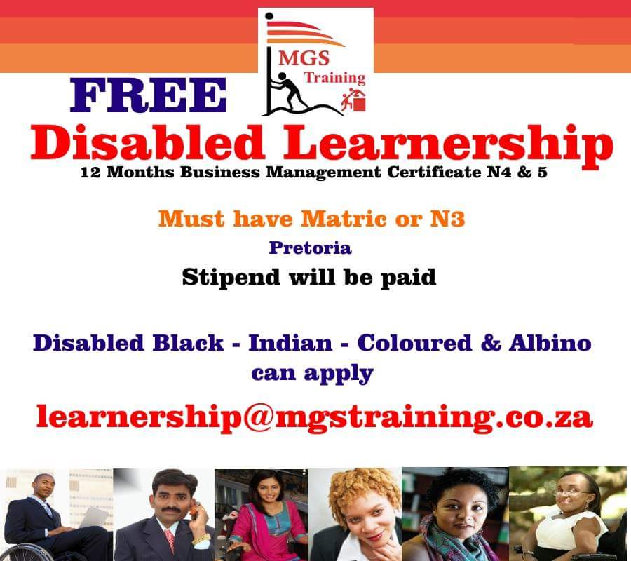 TrainingMGS's tweet image. Disabled people can apply for Free Learnership