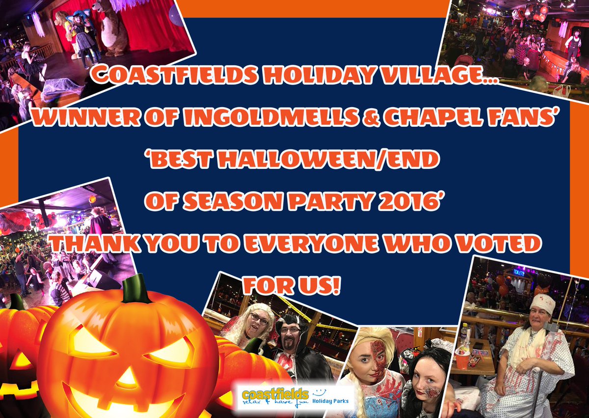 Coastfields's tweet photo. #Coastfields won 'BEST HALLOWEEN/END OF SEASON PARTY 2016' through #Ingoldmells &amp; Chapel Fans Group on Facebook! 
#RelaxandHaveFun https://t.co/cgUZyeFQBl