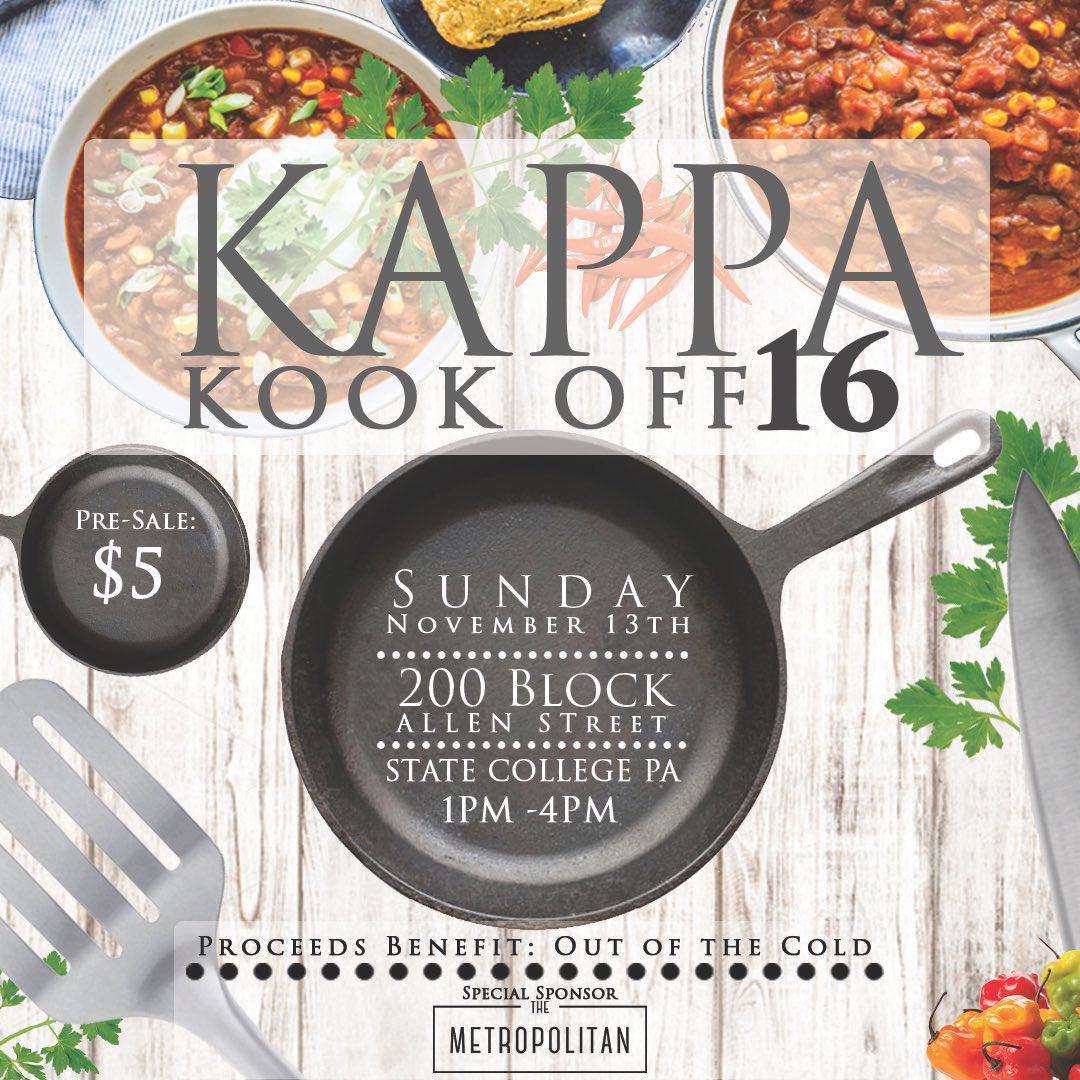Kappa_PSU's tweet photo. We're so excited for our 1st annual #KappaKookOff! Join us for a great cause 😃🍴 tickets -> https://t.co/dqlJRh21df contact us to cook! https://t.co/kTKuW7ysLd