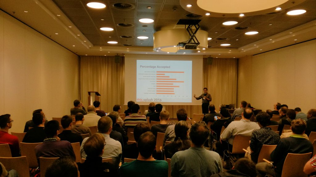 biboudis's tweet photo. PC chair's report! Interesting statistics by @YSmaragdakis @splashcon #oopsla16 https://t.co/7fjj7oHK5P