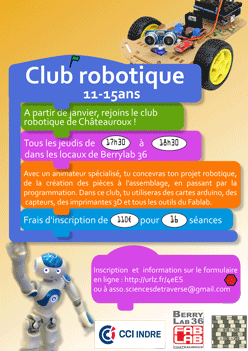 Sci2Traverse's tweet photo. Un club robotique à @chateauroux36, ça tente des jeunes ? Dans les locaux de #Berrylab36 à partir de janvier 2017 ! https://t.co/k5EGcCZE8R