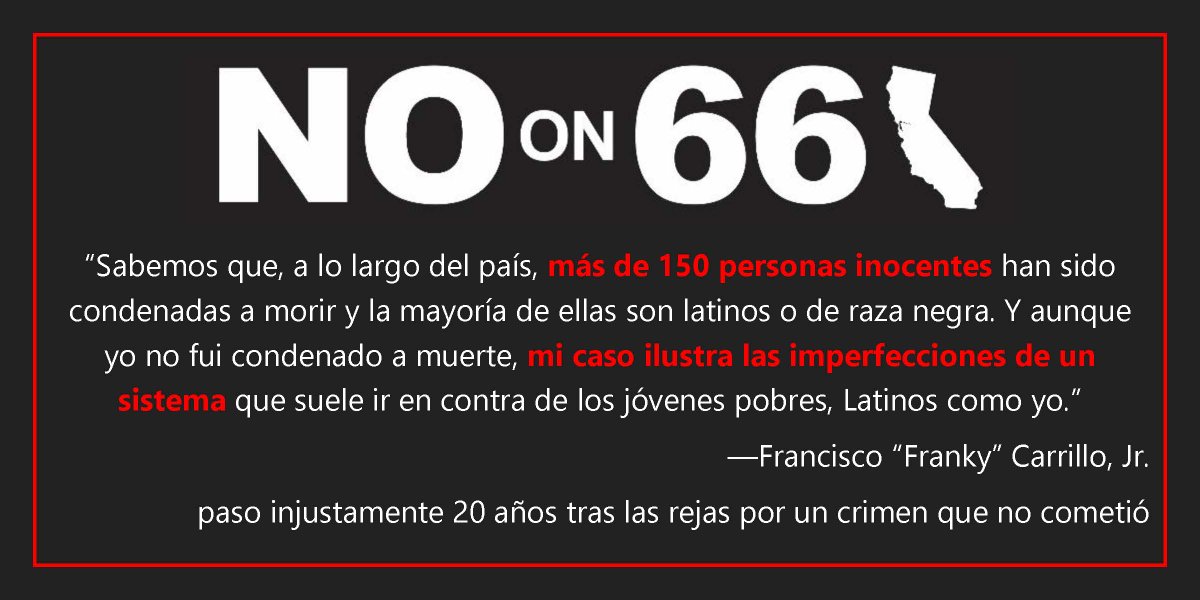 NoOnCAProp66's tweet photo. Franky Carrillo @carrillofranky es ejemplo, en carne y hueso, de que podemos condenar a personas inocentes #NoOn66 https://t.co/MroSQtHHd7 https://t.co/GbSHcT597z