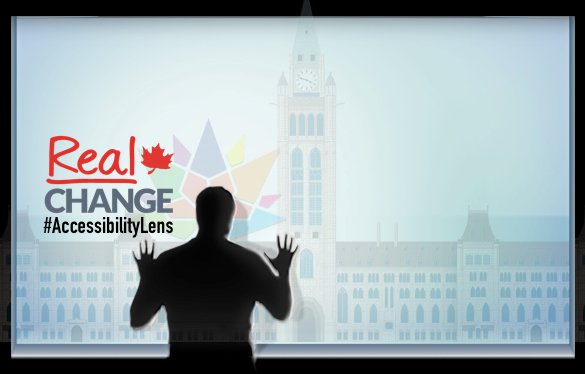 #RealChange in #AccessibilityLens Guy stand by window barrier from Parliament building access...