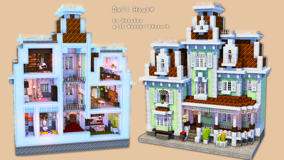はすっこ わさびさんのテクスチャでつくりました ヾ D ﾉ 家具かわええ マイクラドールハウス Minecraft建築コミュ