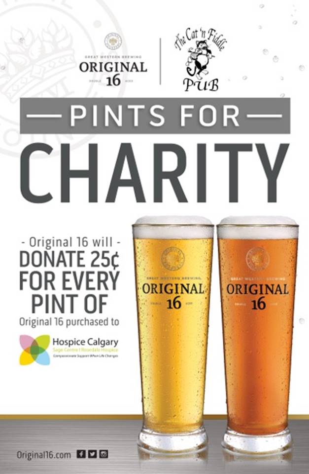 hospicecalgary's tweet photo. Raise a pint of @original_16 at @CatNFiddlePub for Rosedale Hospice. #pintsforcharity https://t.co/wuLBKfJeuI