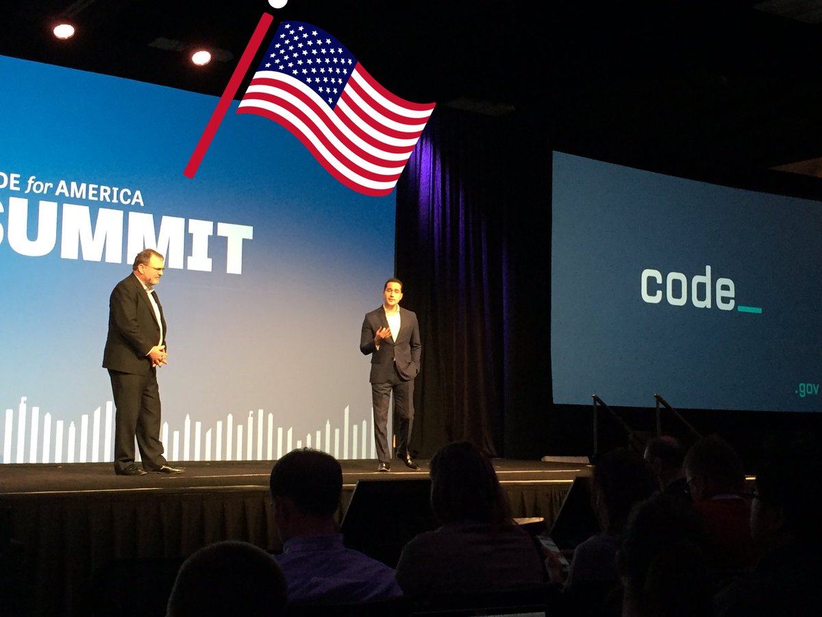 hillary's tweet photo. US CIO on stage at #cfasummit launching https://t.co/jHCHayDfV6. Take our code! Open source government FTW. https://t.co/FT1eks9DoY