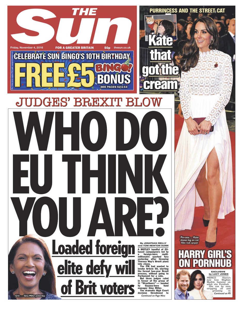 British Newspapers React To Judges Brexit Ruling Enemies Of The