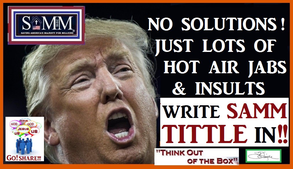 UNFORTUNATELY <a href="/realDonaldTrump/">Donald J. Trump</a> DUZNT HAVE ANY SOLUTIONS.  THATs WHY HE CONTINUES 2 DO THE HILLARY CLINTON STABS. @SAMMTittle2016 <a href="/politico/">POLITICO</a>