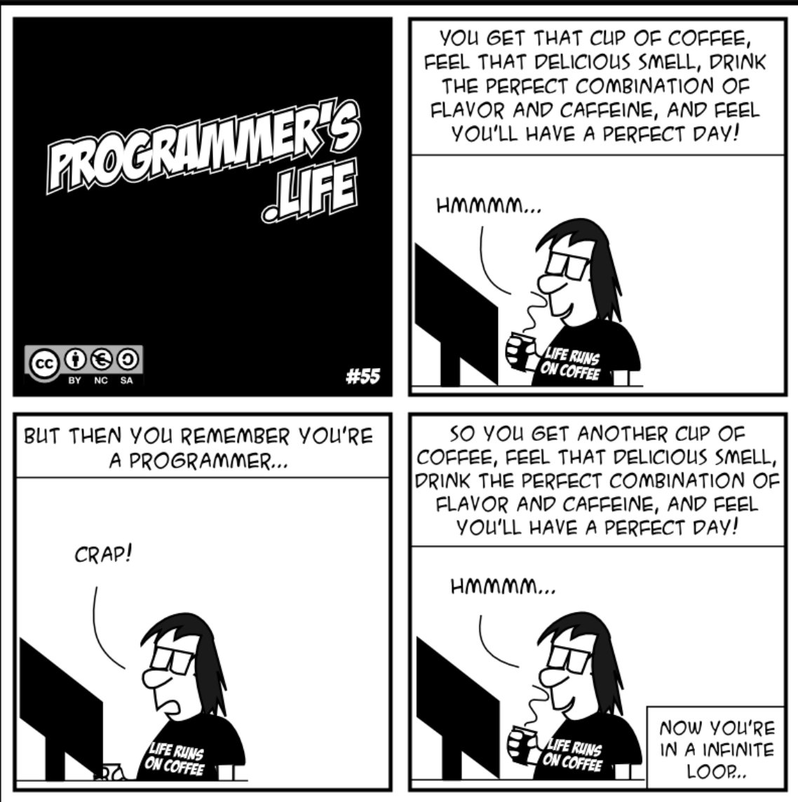 java's tweet image. Why do programmers drink so much coffee? @ProgrammersLife #FridayFeeling