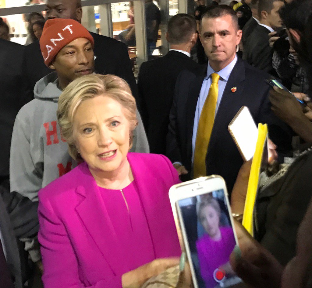 jeneps's tweet photo. Hillary Clinton and Pharrell just made a surprise stop at North Carolina Central University, an HBCU in Durham https://t.co/bRzIr9bRWc