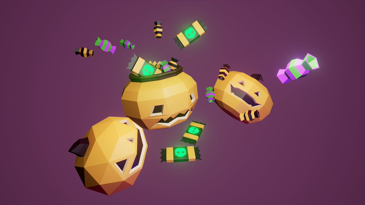 LogansLevel's tweet image. Happy Belated Halloween! Made some #LowPoly Jack O&apos;lanterns &amp;amp; Candy. Modeled in #Blender, Rendered in #UE4 #gamedev #indiedev