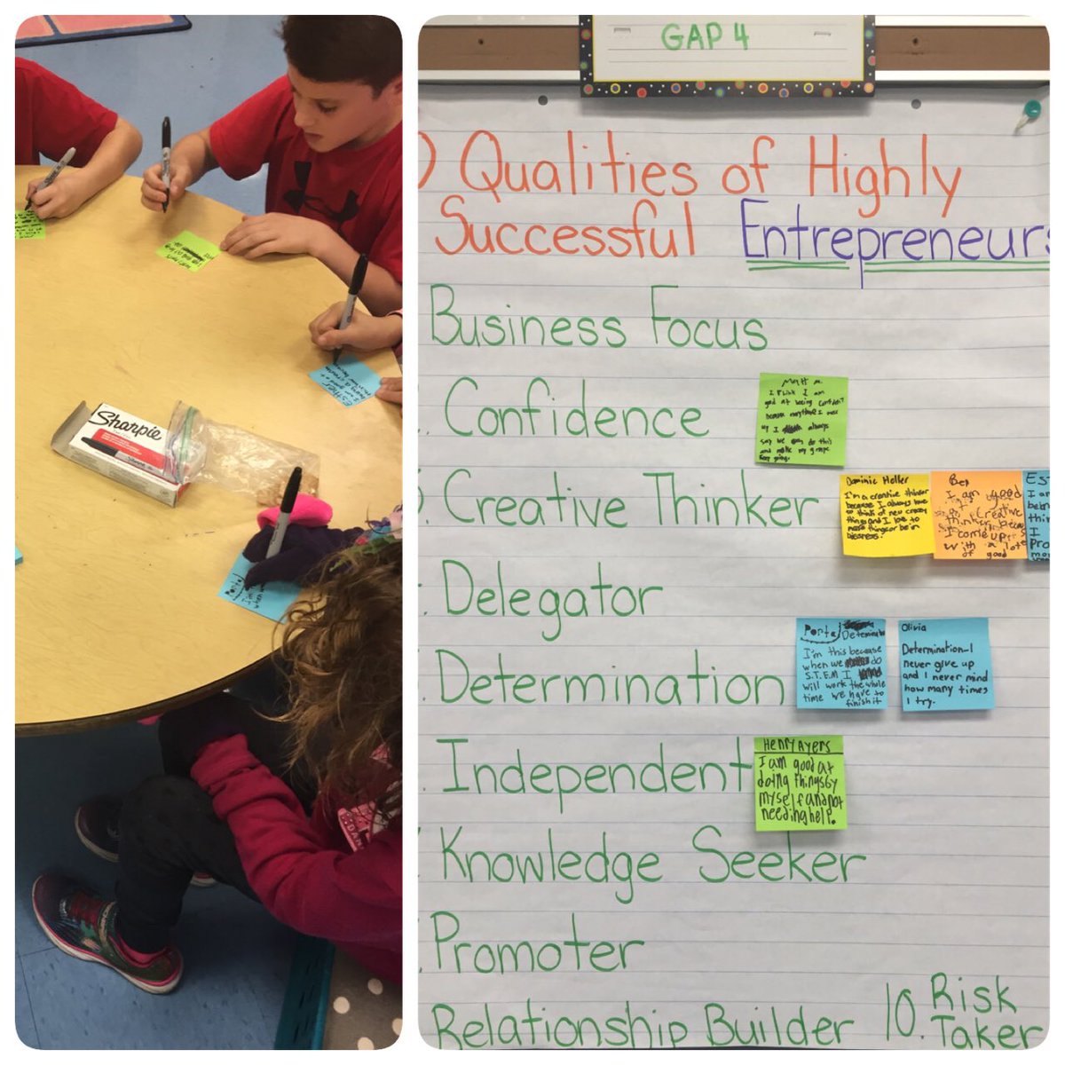 LaurenLGuarino's tweet photo. Reflecting on personal strengths with regard to entrepreneurship in 4th grade GAP #smallbusinessmodel https://t.co/IRlwz9iT94