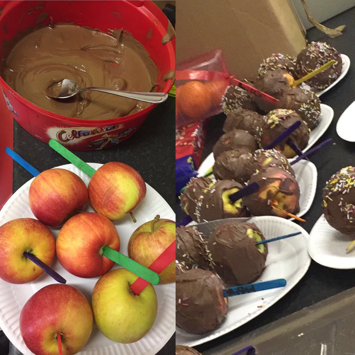 sonicfitness2's tweet photo. We made Halloween Chocolate Apples at Camp today, kids loved getting their hands covered in chocolate 😂 https://t.co/9eryhy1QFO